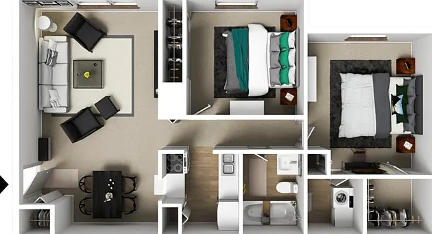 Two Bedrooms One Bathroom, Laundry Room with Full-Sized Washer/Dryer Connections, 900 sqft, Walk-in Closet in Primary Bedroom Two Bedrooms One Bathroom, Laundry Room with Full-Sized Washer/Dryer Connections, 900 sqft, Walk-in Closet in Primary Bedroom