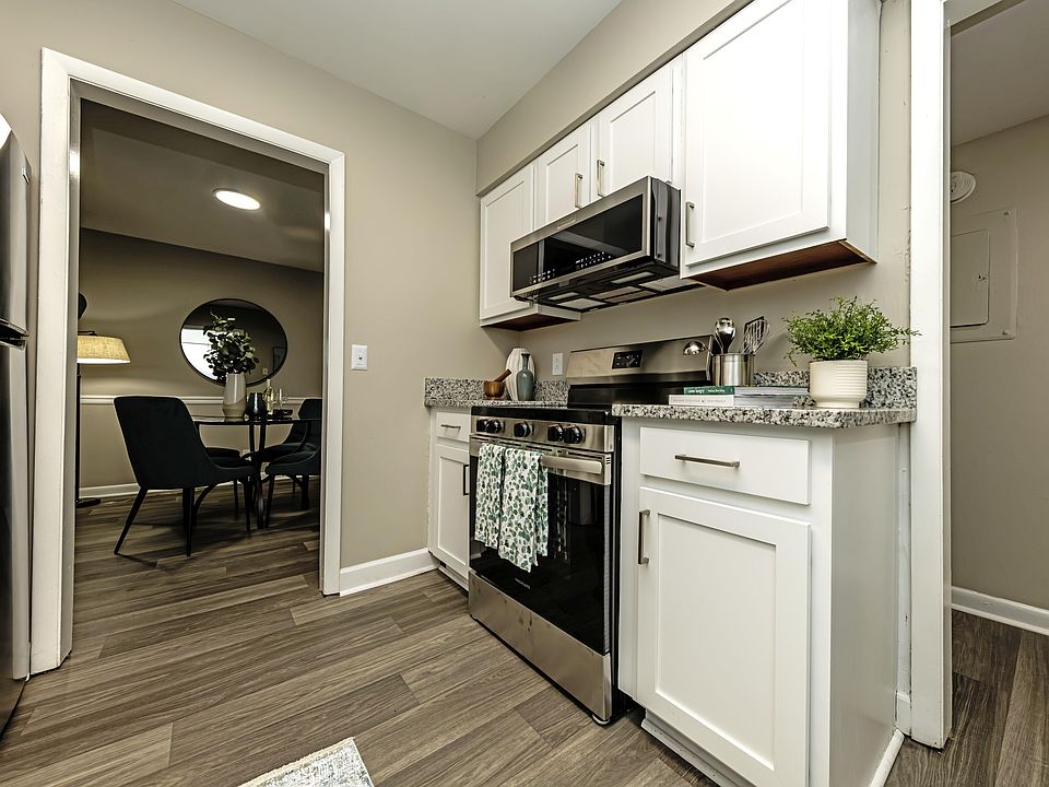 Kitchen with granite countertops and stainless steel appliances