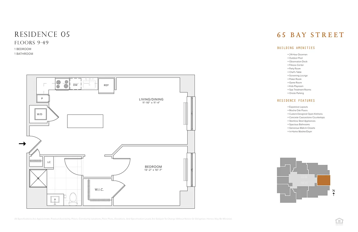 Floor plan 1 BR 1 BA Res 05: FL 9 - 49