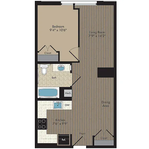 Floor plan 1 Bed/1 Bath 1.1e - 60%