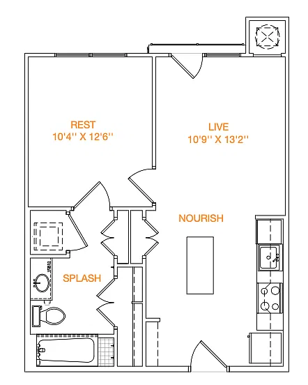 Floor plan 1x1 594 sf Classic (A1)