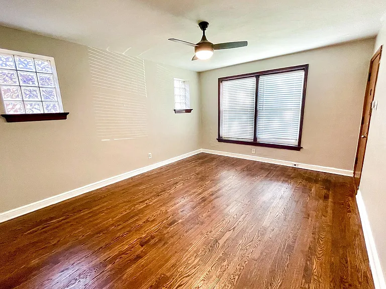 Living room from dining room entry.