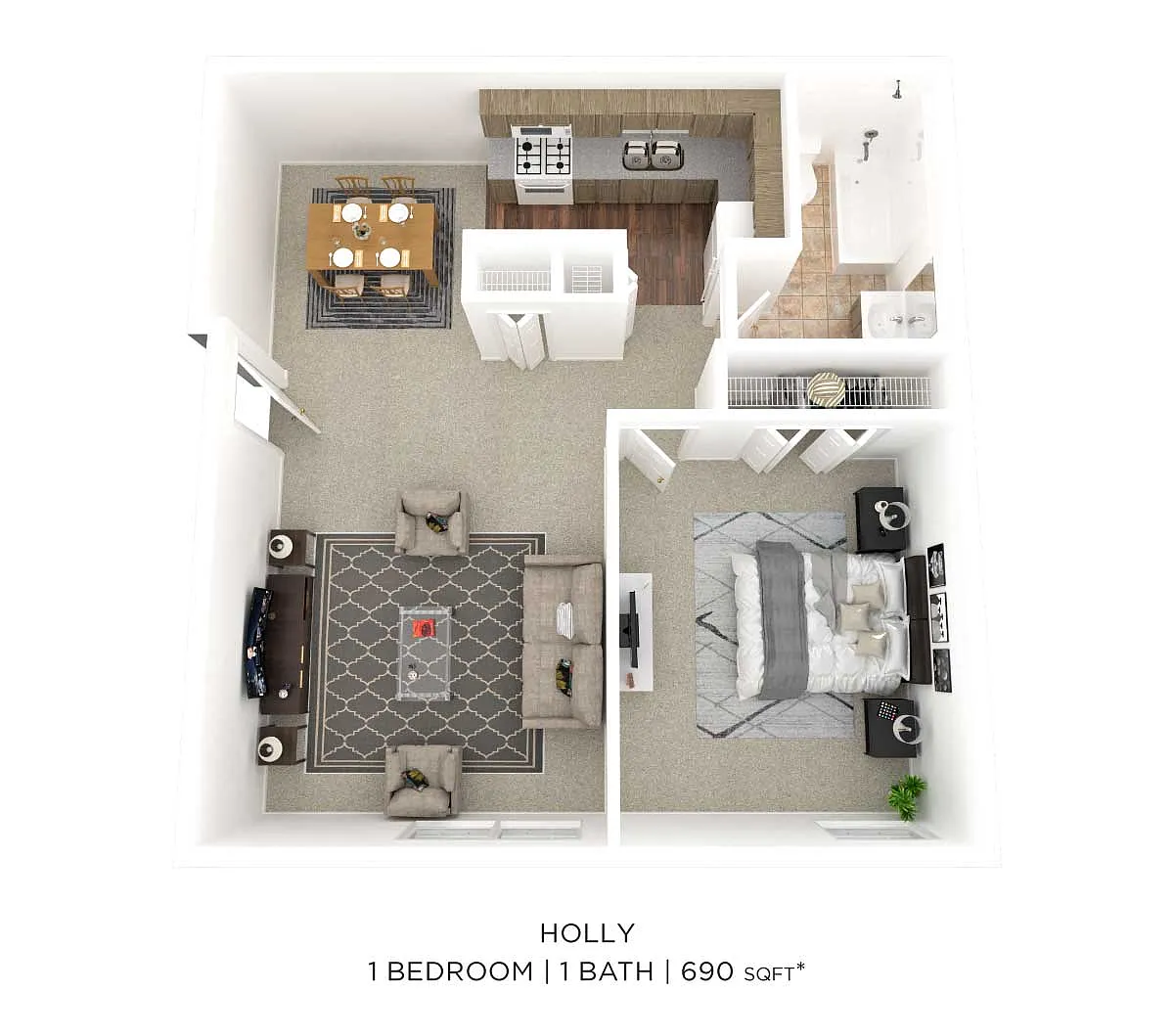 Floor plan One Bedroom - 690 sqft