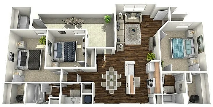 Floor plan 3 Bedroom 2 Bath C1