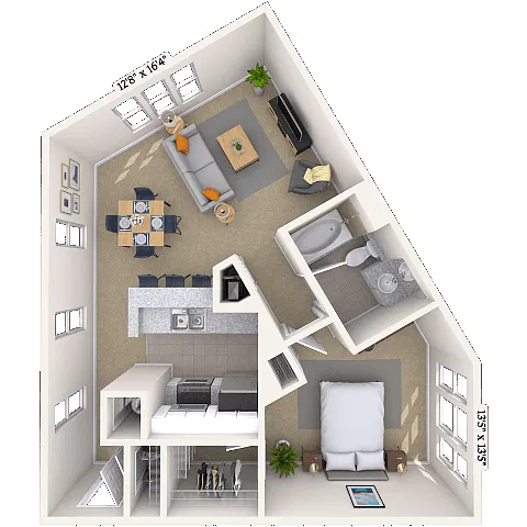 Floor plan Traditional 1x1 681 SF