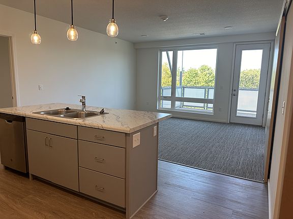 Kitchen view into living room