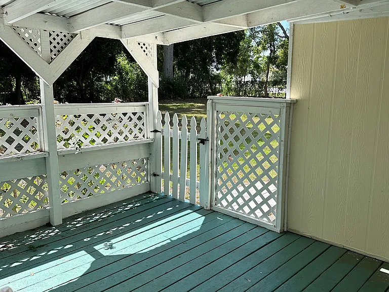 Can fit patio furniture. Double gates keep kids or pets in as needed.