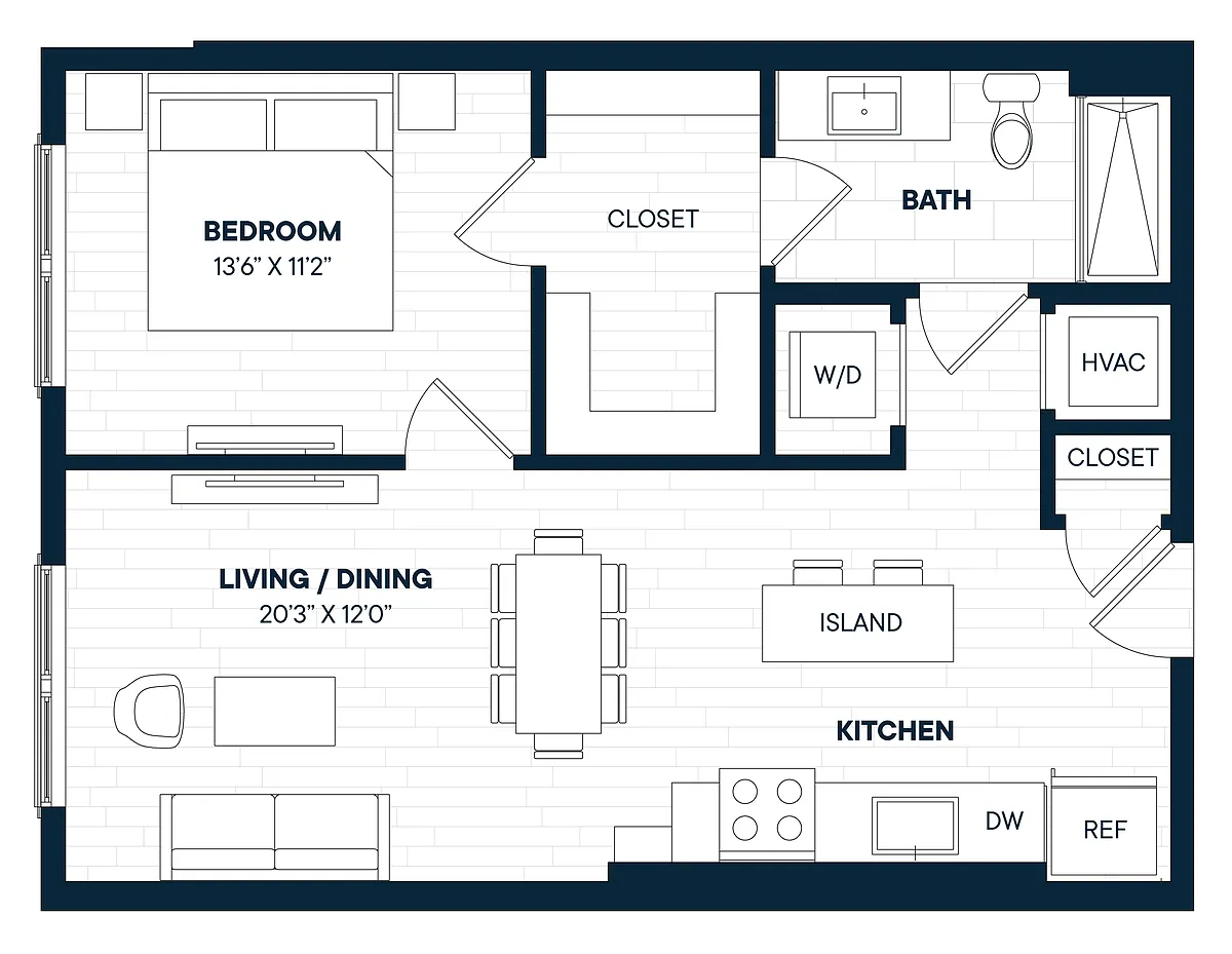 Floor plan 1 Bed 1 Bath-A9