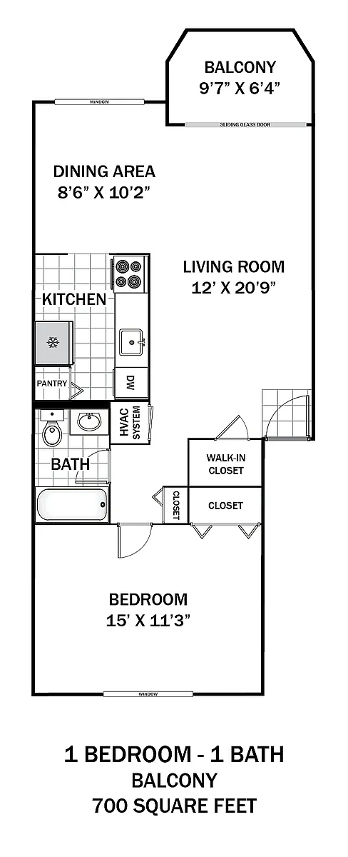 Floor plan 1 Bedroom Balcony