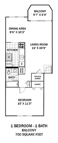 Floor plan 1 Bedroom Balcony