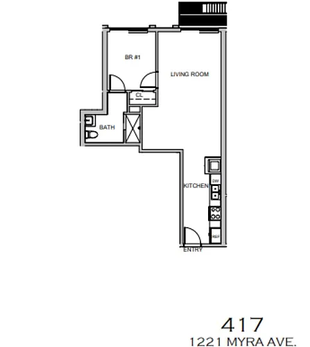 Floor plan 1 Bedroom with Den and Balcony