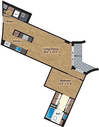 Floor plan One Bedroom E 823