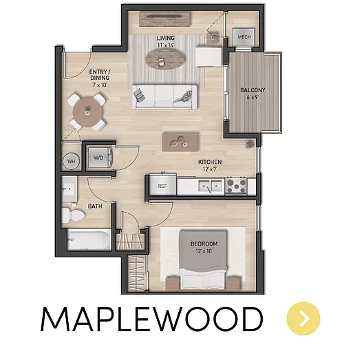 Floor plan 1 Bedroom, 1 Bath