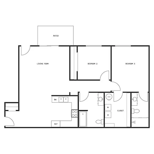 Floor plan 2 Bed 2 Bath Lower