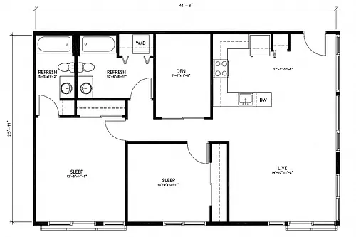 Floor plan 2x2 + Den - F1