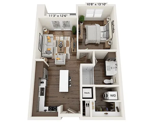 Floor plan One Bedroom A1H-III