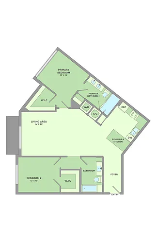 Floor plan 2 Bedroom, 2 Bathroom
