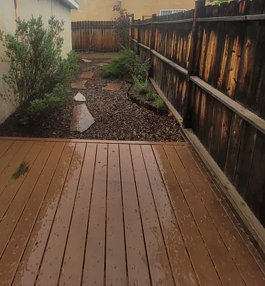 Private back yard with deck.