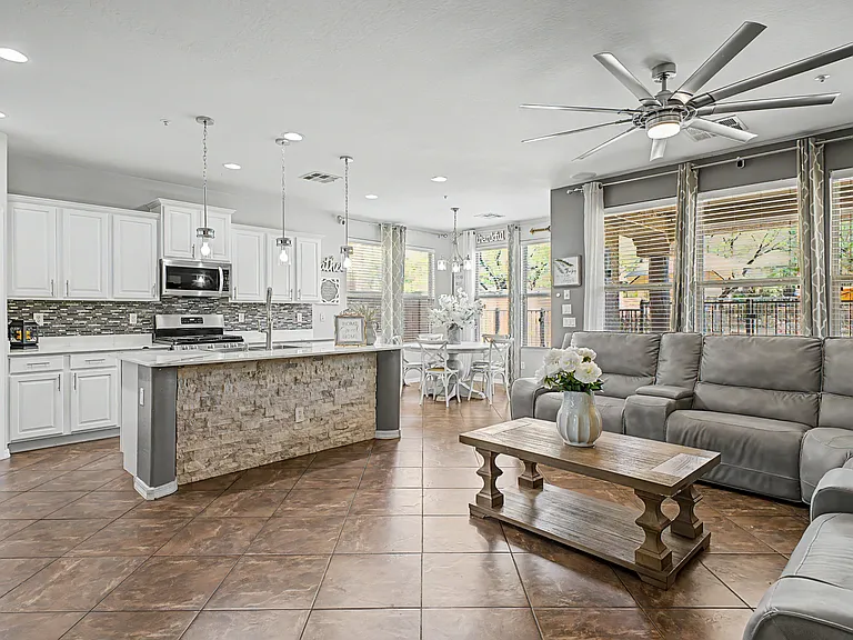 Kitchen with nook eating space and second living room.