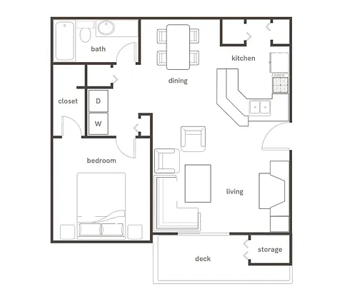 Floor plan Limestone 1x1 Flat Reno