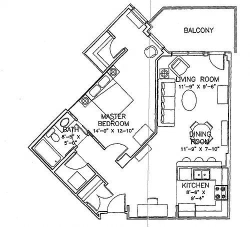 Floor plan 1 Bed 1 Bath E