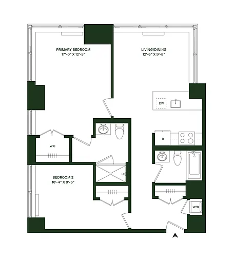 Floor plan Residence 14 - South: 2BR 2BA