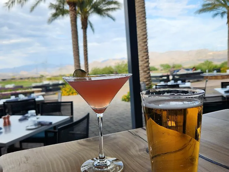 Drinks at Needle Rock Kitchen & Tap (on site restaurant/bar) with incredible views