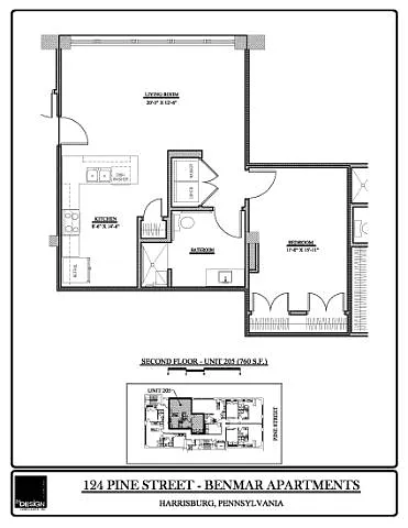 Floor plan Benmar 124- 205 - 1 Bedroom - 1 Bathroom