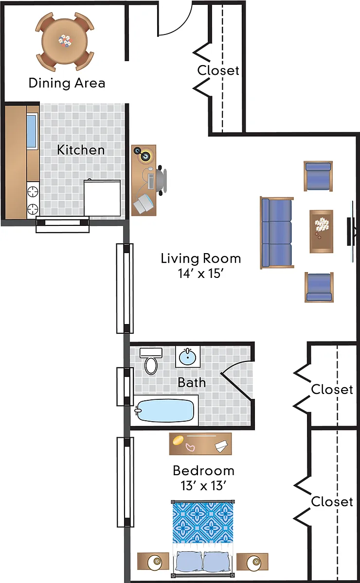 Floor plan 1 Bedroom 19 Tier