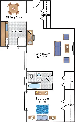 Floor plan 1 Bedroom 19 Tier