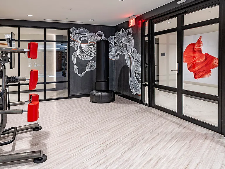 Apartment community 24-hour fitness center at Griffis Edgemoor in Bethesda, Maryland.