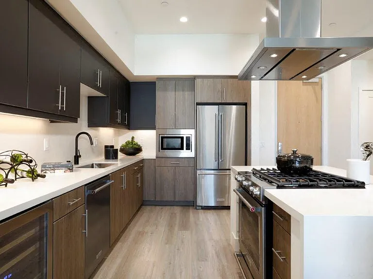Sleek kitchen with stainless steel appliances