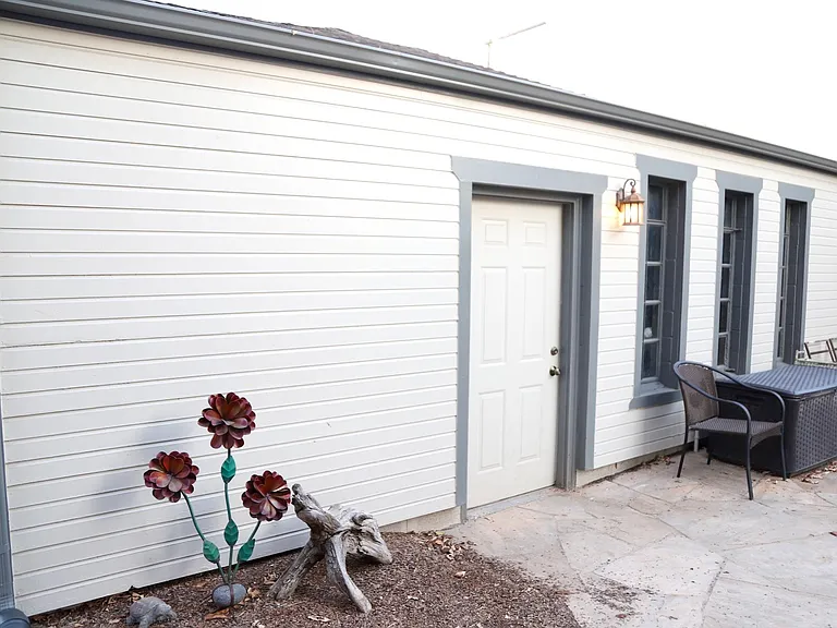 Oversized garage and back patio.