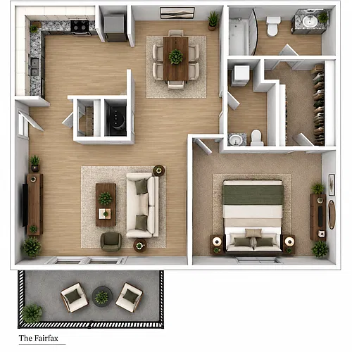 Floor plan 1 Bedroom 1.5 Bath - Fairfax