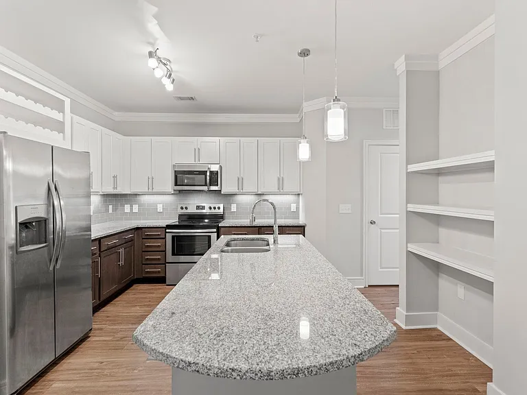 Upgraded kitchen with large kitchen island