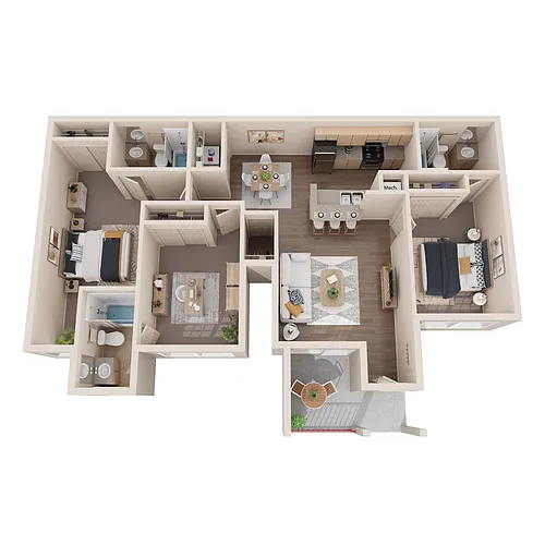 Floor plan Daphne Deluxe 2 BR with Office and En Suite Bath