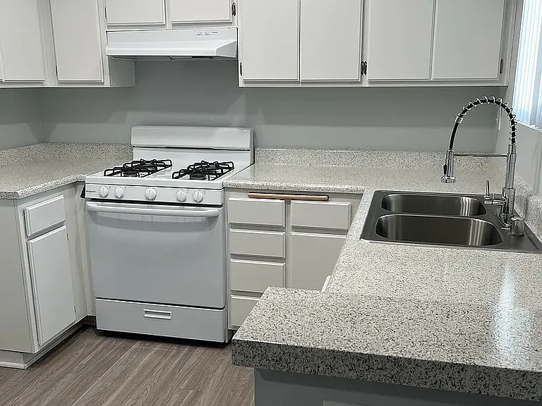 Beautiful and spacious kitchen with dishwasher and gas stove