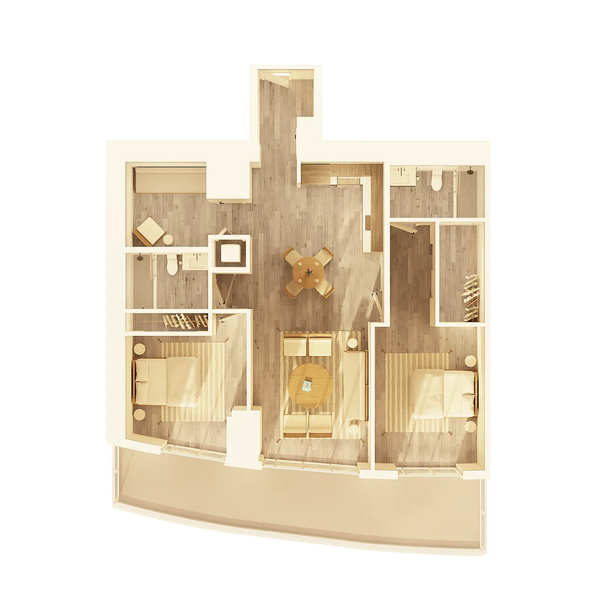 Floor plan 2 BD + Den Type A (B03D)
