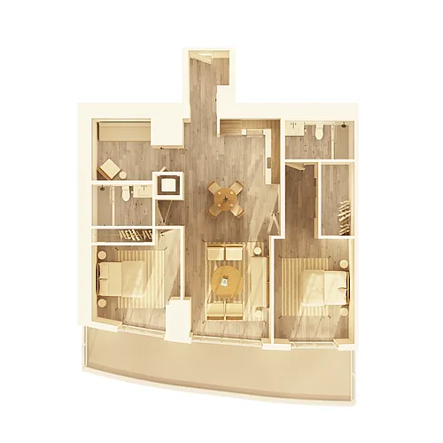 Floor plan 2 BD + Den Type A (B03D)
