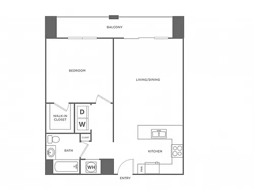 Floor plan One Bedroom One Bath (722 SF)