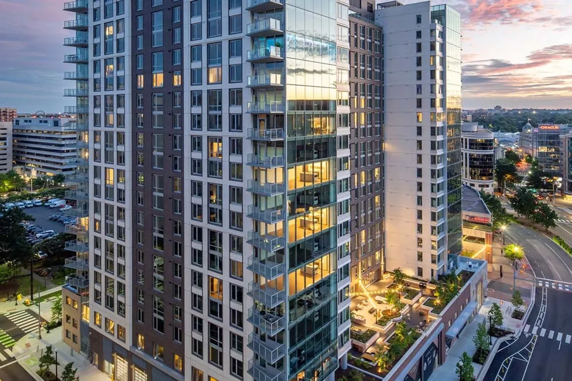 Striking glass high-rise in Arlington's Courthouse neighborhood.