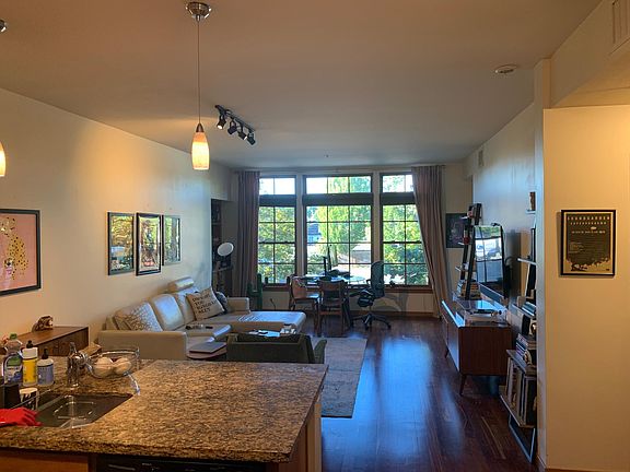View from kitchen of living area