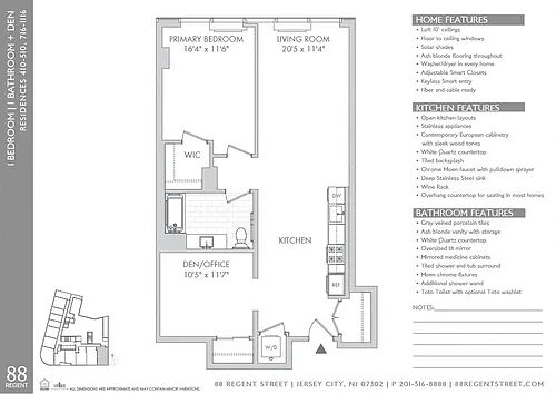 Floor plan 88 Regent - 1-bed+den A1