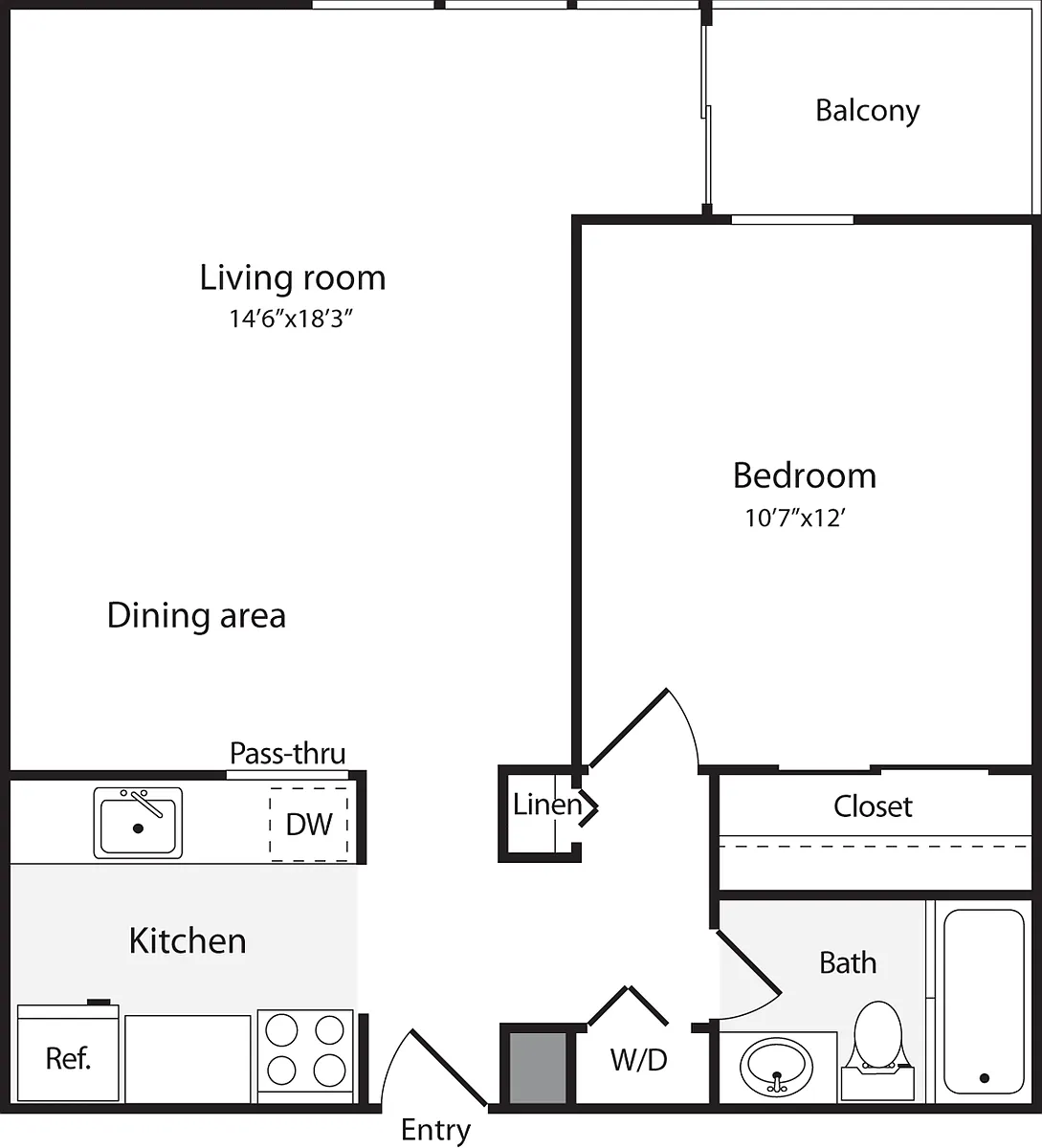 Floor plan 1 Bedroom L WD