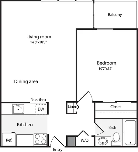 Floor plan 1 Bedroom L WD