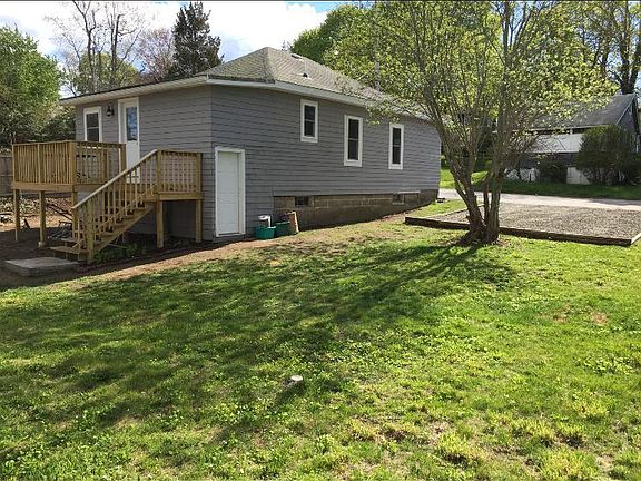 back yard one street up from private beach. Views from deck