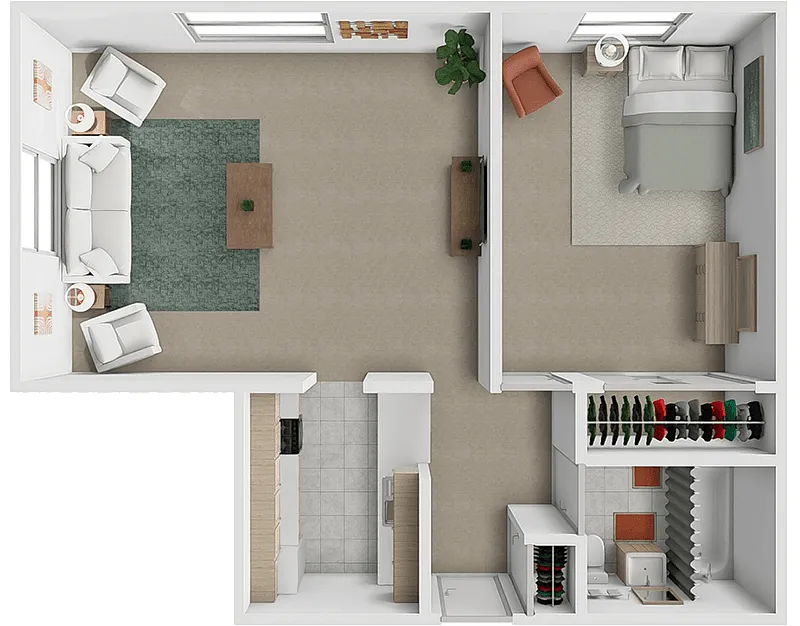 Floor plan 1 Bedroom 1 Bath 725 sq ft