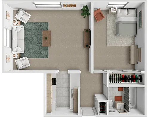 Floor plan 1 Bedroom 1 Bath 725 sq ft