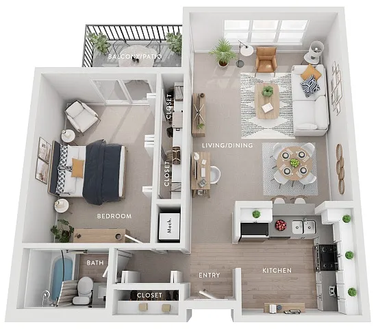 Floor plan Oak (As) 1 Bedroom Apartment