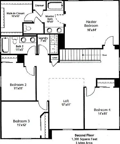 Upper level floor plan.